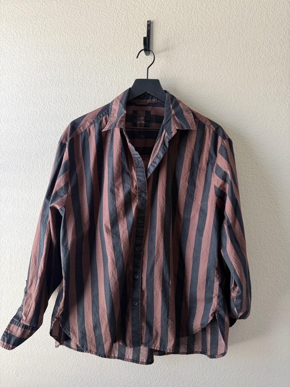 aerie women’s Stripe Button-Down Shirt in Brown and Black with matching shorts